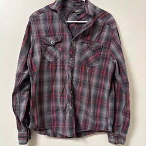 Carbon Men's Black and Red Plaid Shirt